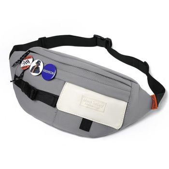 Chest Shoulder Messenger Bag Badge - Grey + Badge + Lanyard