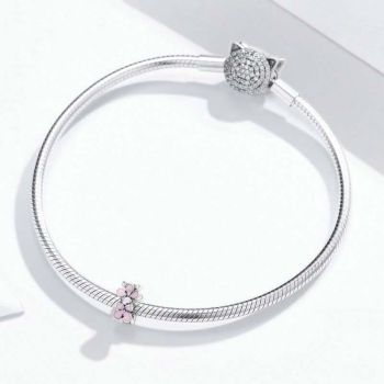 925 Sterling Silver Enamel Flower Charm Bracelet