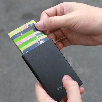 Automatic Pop Up Metal Wallet with Card Holder Black