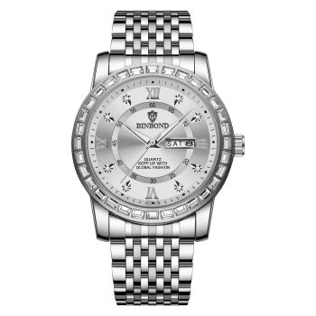 Diamond Dual-calendar Luminous Quartz Watch - B2202 - Full-Gold-Black