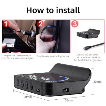 Hud Car Display Overspeed Speed Temp Alarm Obd2 + Gps