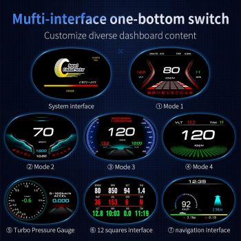 Car Hud Display Overspeed Temp Engine Alarm P20 Obd2 + Gps