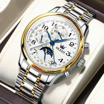 Waterproof Luminous Mechanical Watch for Men - Multifunction - Steel Band + White