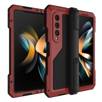 For Samsung Galaxy Z Fold4 5G Waterproof Metal Phone Case With Folding Holder - Black
