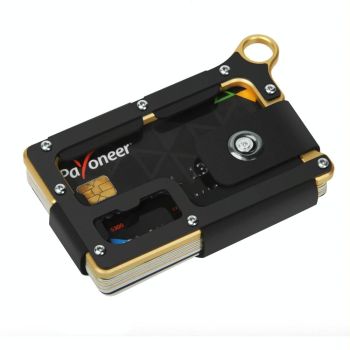 Adjustable Snap Button Wallet Aluminum Alloy & Leather - Black