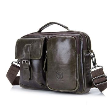 Retro Leather Men Shoulder Bag - Black