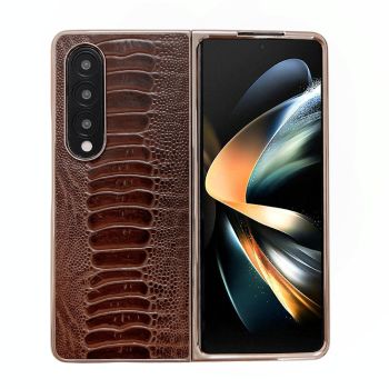 For Samsung Galaxy Z Fold4 5G Genuine Leather Nano Plating Phone Case - Black