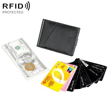 Leather Rfid Wallet with Front Pocket - Black - Orange
