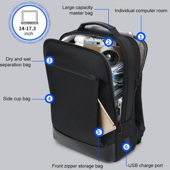 18 Inch Waterproof Double Shoulder Backpack With Usb Black