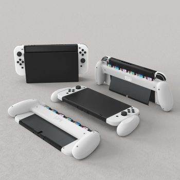 Oled Switch Handle with Game Card Storage - Compact Design - White