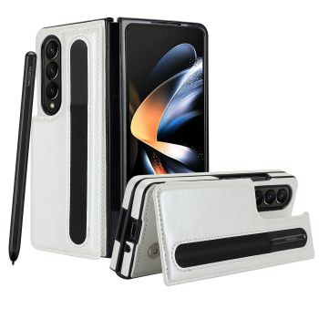 For Samsung Galaxy Z Fold4 5G Double Buckle Foldable Phone Case With Pen Slot - White