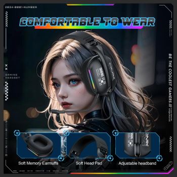 Rgb Gaming Headset With Mic 2.2M Cable Black