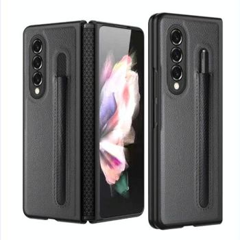 For Samsung Galaxy Z Fold4 5G Litchi Texture Hinge Case - Black