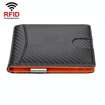 Men Vintage Leather Rfid Wallet - Flat Pattern Orange Inner