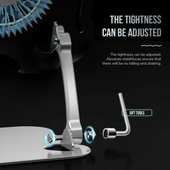 Silver Foldable Laptop Bracket with Fan - Space-saving Design