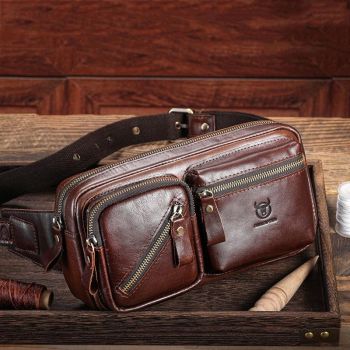 Large Capacity Retro Cowhide Crossbody Bag - Black