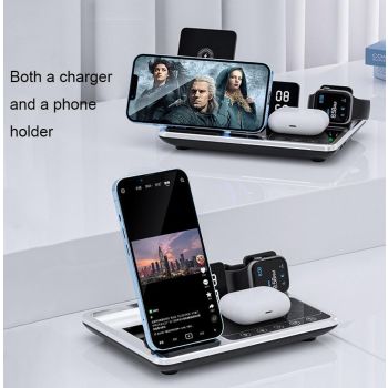 30W 4 In 1 Wireless Charger With Ambient Light Silver / Black