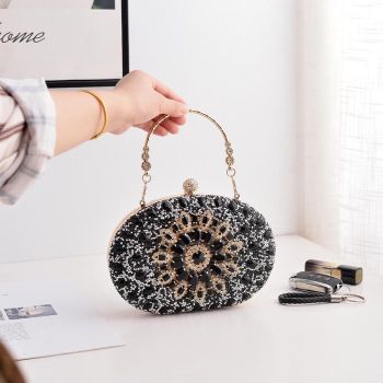 Evening Party Clutch Bag with Sunflower Diamond Design - Silver