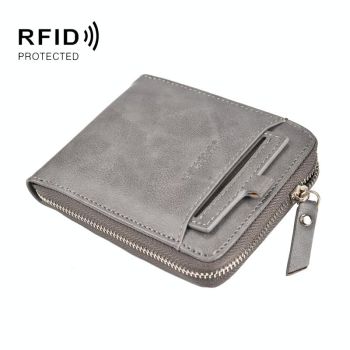 Men Retro Rfid Zip Wallet - Zipper Closure - Black