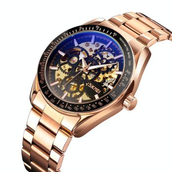 Men Automatic Mechanical Watch with Gear Dial - Gold
