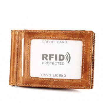 Antimagnetic Leather Wallet with Rfid Protection and Card Slots