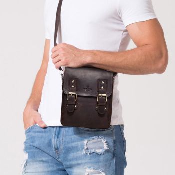 Brown Leather Crossbody Backpack For Men