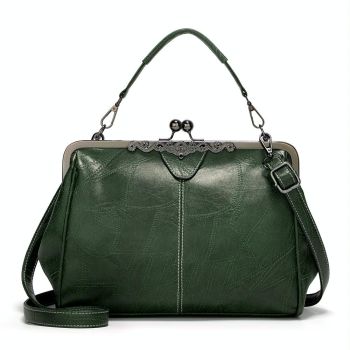 Adjustable Leather Crossbody Bag with Vintage Buckle - Red
