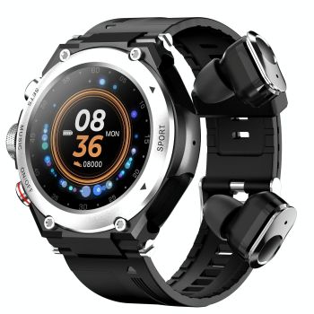 1.28 Inch Ips Touch Screen 2 In 1 Bluetooth Headset Smart Watch Support Heart Rate Monitoring / Bluetooth Music - Black