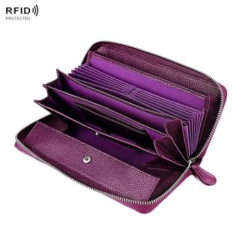Stylish Rfid Clutch with Zipper - Lychee Texture - Red Wine