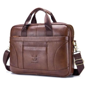 Large Capacity Retro Cowhide Briefcase - Black