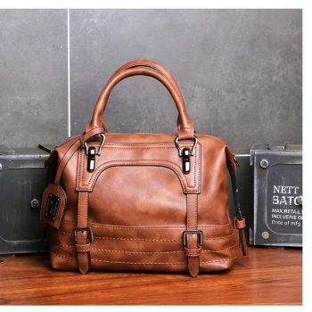 Soft Faced Casual Handbag - Large Diagonal Shoulder Bag - Black