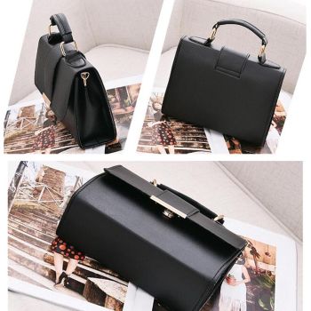 Women Small Leather Shoulder Bag - Flap Crossbody Messenger - Black
