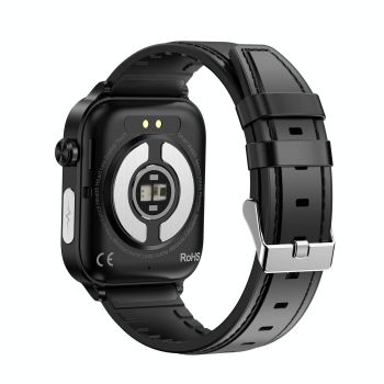 1.96 Inch Colour Screen Smart Watch Leather Strap Support Bluetooth Call / Ecg - Black