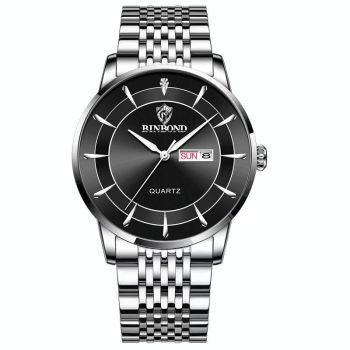 Waterproof Quartz Men Watch with Luminous Butterfly Buckle and Steel Belt - 30m - Inter-Gold-White
