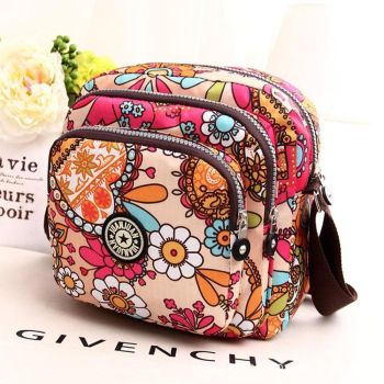 Waterproof Nylon Multilayer Crossbody Bag For Women - Purple Flower