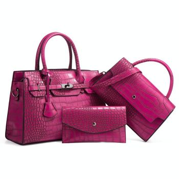 Large Capacity 3-in-1 Crocodile Print Crossbody Tote - Diagonal Design - Black