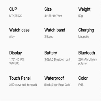 1.75 Inch Ips Smart Watch Waterproof Temp / Heart / Bp / Sleep Monitoring - Black