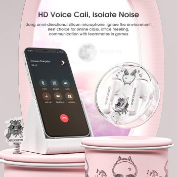 Wireless Cartoon Bluetooth Earphones - Transparent Design - Pink