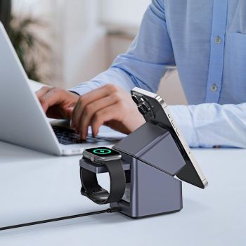 180° Rotating 4 In 1 Magnetic Wireless Charger Grey