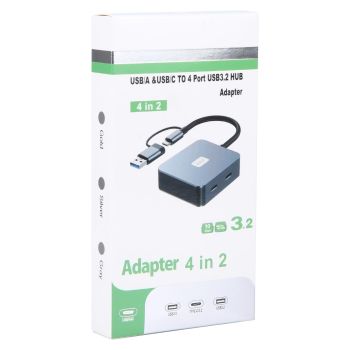 4-In-2 Usb + Usb-C 4 Port Hub Adapter Grey