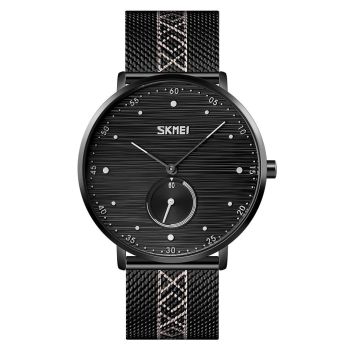 Men Striped Arabic Numeral Mesh Quartz Watch - Horizontal Design - Green