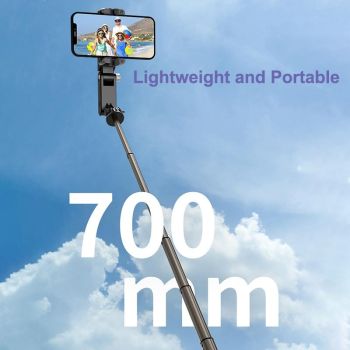 Desktop Gimbal Stabilizer with Fill Light and Selfie Stick - Black