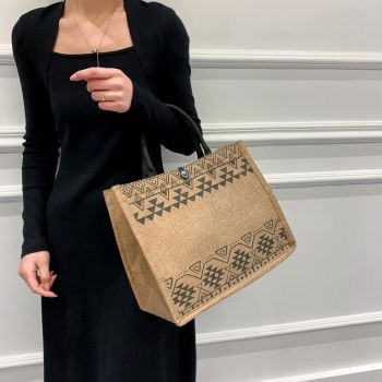 Simple Linen Tote Bag with Large Capacity - Style Print - Triangle
