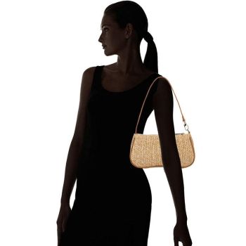 Khaki Woven Straw Shoulder Bag For Women