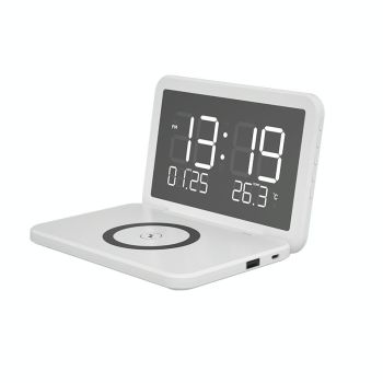 Foldable Desk Calendar Clock With Wireless Charger & Alarm - Black