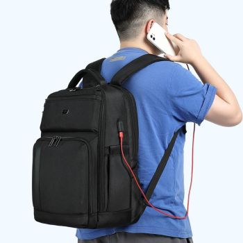 19 Inch Large Capacity Waterproof Backpack With Usb Black