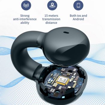 Wireless Bone Conduction Earphone - Single Ear Clamp Design - Black