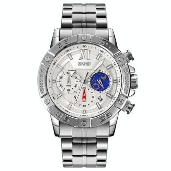 Stainless Steel Men Moonphase Quartz Watch with Strap - Gold Black