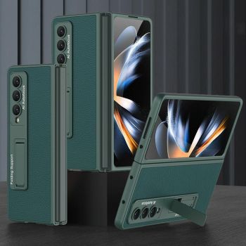 For Samsung Galaxy Z Fold4 5G Leather Case With Stand - Ultra Thin - Cross Texture