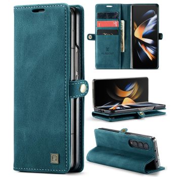 For Samsung Galaxy Z Fold4 5G Vintage Rfid Leather Phone Case - Wine Red